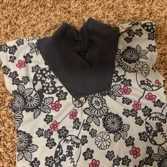 Tea Collection Floral Print Dress 4 Blue Short Sleeve 100% Cotton Gathered Waist - Picture 2 of 3